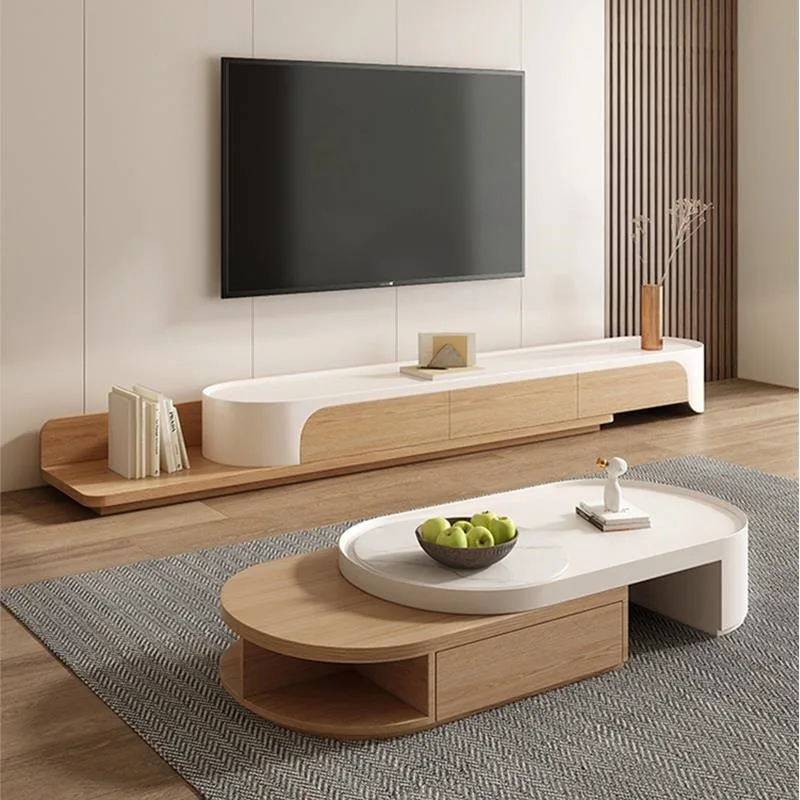 

Log cream wind coffee table TV cabinet combination small apartment living room home creative retractable TV cabinet floor