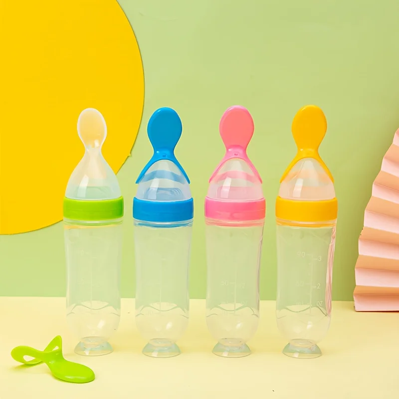 

baby squeeze feeder，Pressable silicone baby bottle for feeding, food supplement, 90ml, rice cereal bottle