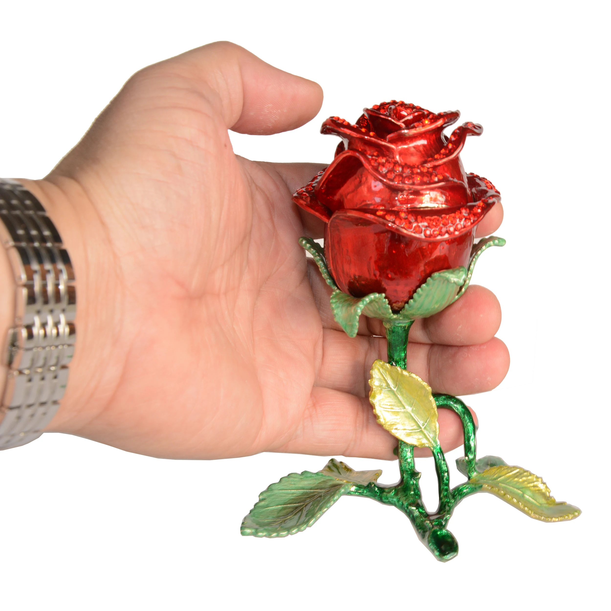 Rose Flower Trinket Jewelry Box, Metal Tabletop Decoration,Ring Holder, Valentine's Day, Birthday Present for Her - view 4