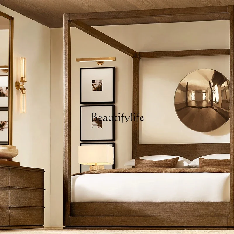54**American rural light luxury high-end natural solid wood 3-pump bedside storage cabinet
