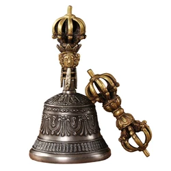 Nepal Tibetan Bells Handmade Carved Brass Vajra Bell Pestle Buddhist Meditation Chimes Handheld Tibetan Bell Sound Healing Gifts