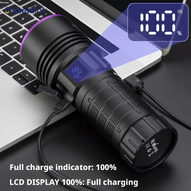 SHINEKNOT 180W High-Power 365NM UV Torch Type-C Charging Banknote Verification Jewellery Antiques Authentication Aluminium Alloy