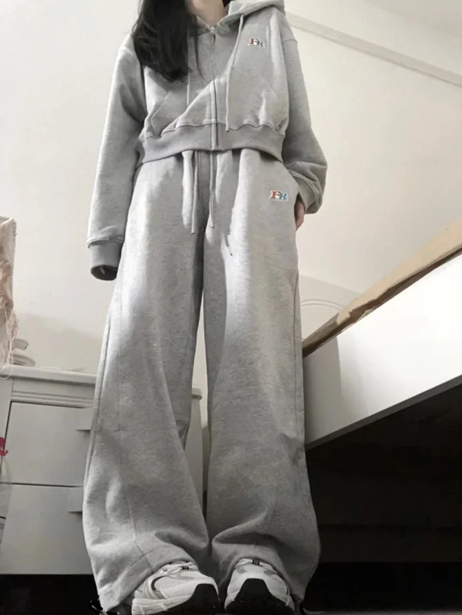 Women's Long Sleeve Zippered Hoodie Set - New Spring/Fall Korean Style Loose Fit Casual Two-Piece Outfit