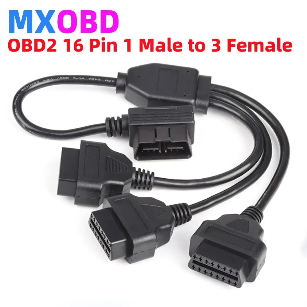 

Black OBD2 Splitter Cable OBD 2 Extend Y Cables 1 to 3 Converter Adapter Wire 50cm J1962M to 3-J1962F OBD2 Extension Split Cord