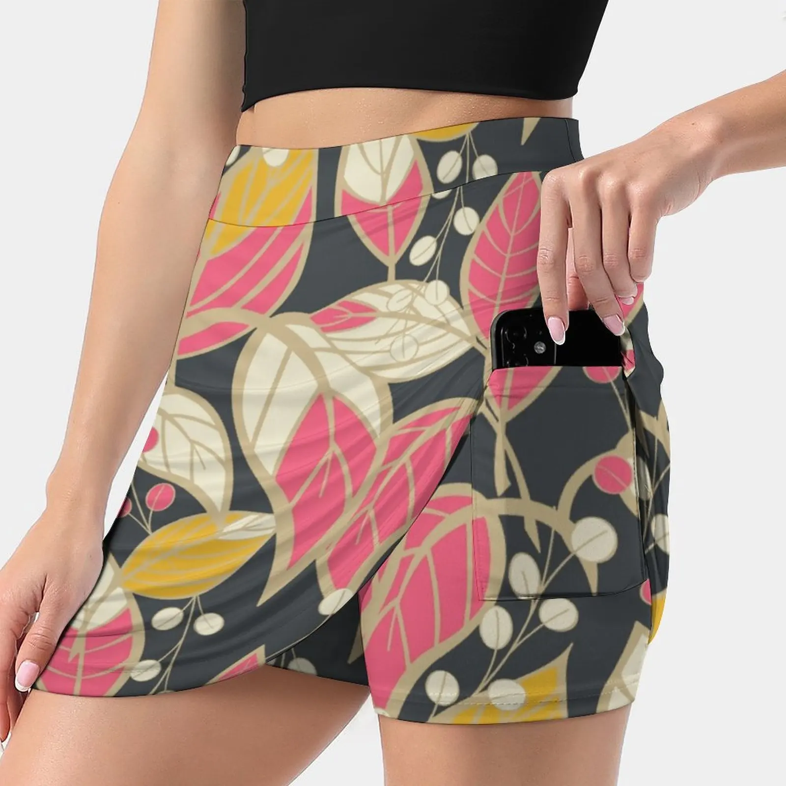 Falda corta con estampado de Floral sin costuras para mujer, minifalda de estilo abstracto, a la moda, con diseño de faldas con estampado de hojas dibujado a mano, 2022