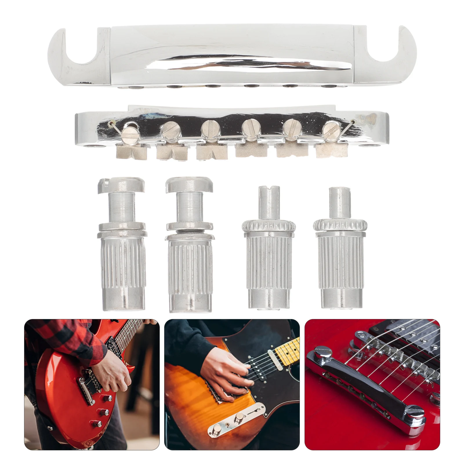 

1 Set Electric Replacement Parts Durable Metal Bridge Tailpiece With Studs Saddle Strain Plate For Repair Guitar Bridge Saddle