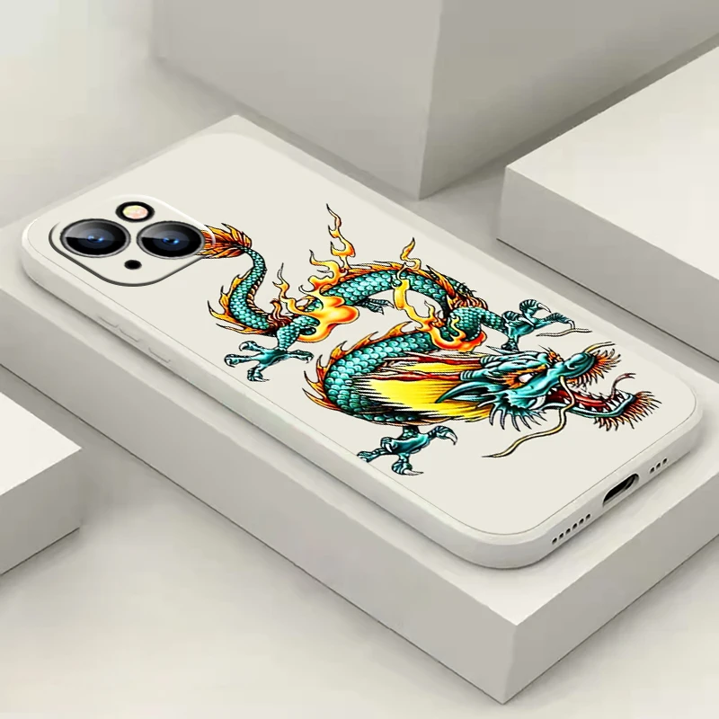 Coque de téléphone en silicone liquide pour iPhone, dragon divin chinois, coque arrière pour iPhone 15 14 7 8 Plus 13 12 11 Pro XS Poly XS Max 13 12 Mini