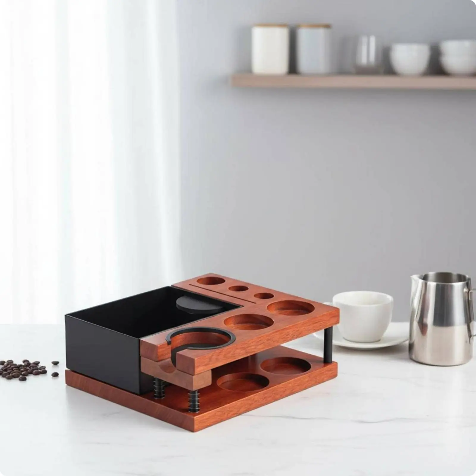 Wood Tamping Station Multi-Function Portafilter Dock Organizer Coffee Puck Press Base Organized Countertop for Home Baristas view 5