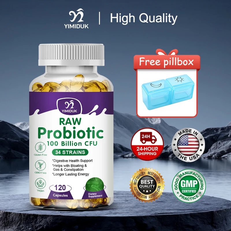 

RAW Probiotic Capsules, Support Digestive Health, Helps with Bloating & Gas & Constipation, Detoxifies of the Body, Women & Men