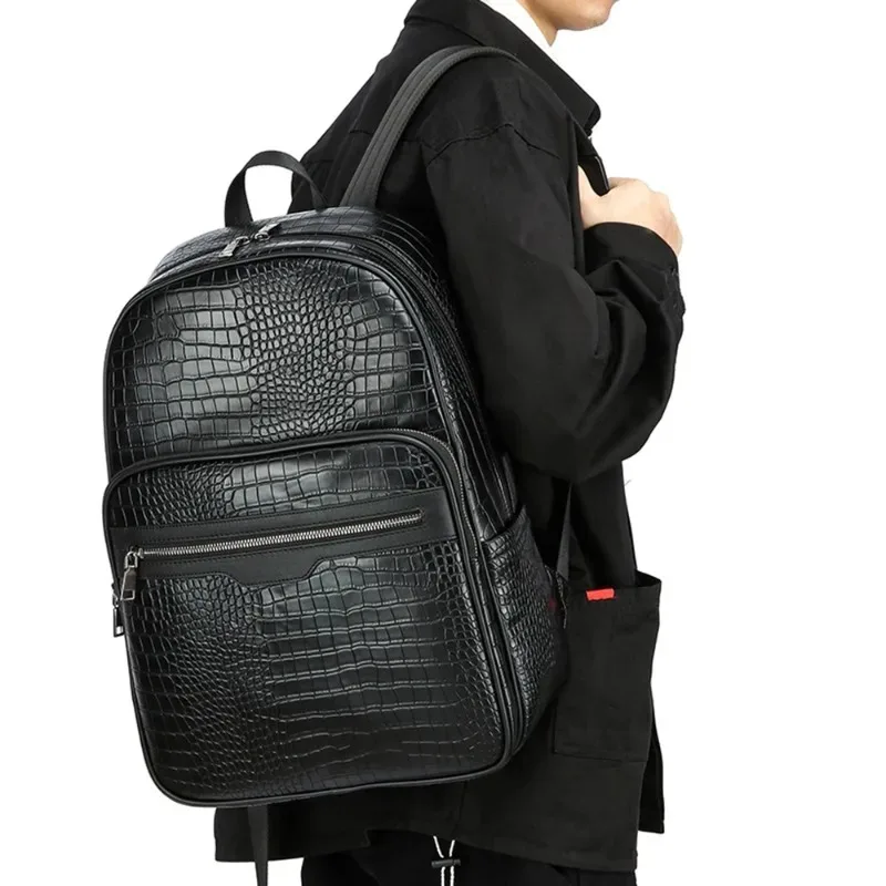Fashion Men's Backpack Luxury Alligator Leather Backpack Men 14 Inch Laptop Backpacks Male Large Capacity Travel Bags Softbacks