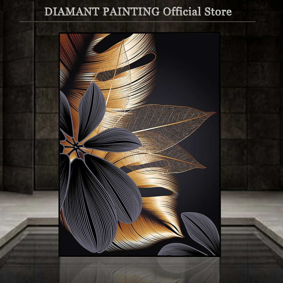 5D New Diamond Painting Golden Leaves Full Drill Embroidery Cross Stitch Kit Diamond Mosaic Plant Landscape Decor For Home Art