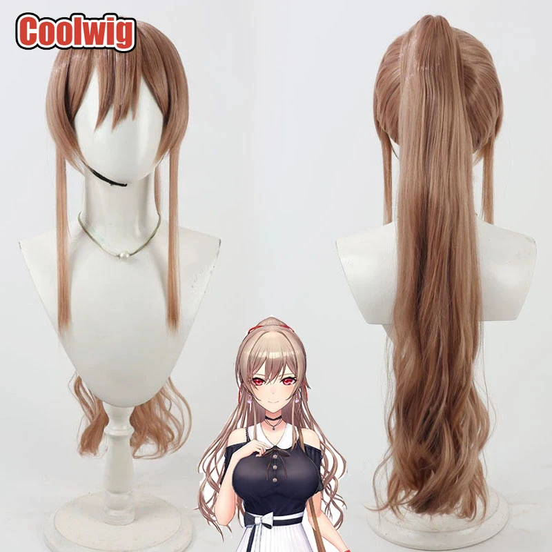 Coolwig Synthetic Hair Furen E Lustario Cosplay Wigs Virtual YouTuber Furen E Lustario 80cm Brown Ponytail Wig Heat Resistant
