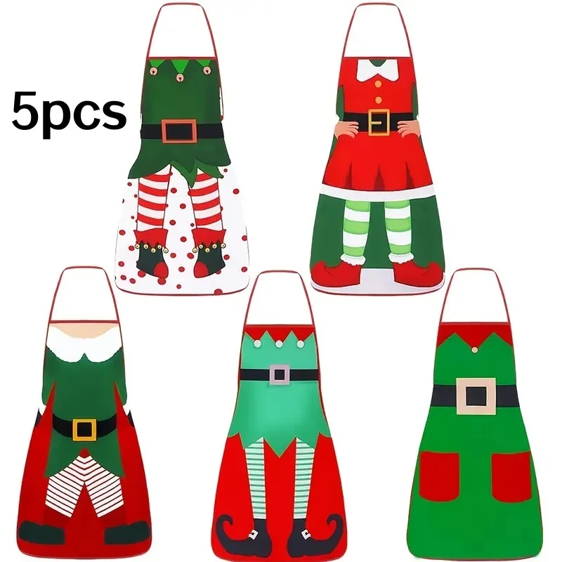 

A Set of 5 Random Color Christmas Aprons, Santa Claus Dress-Up Decorative Aprons, Suitable for Both Male and Female Chefs, Waterproof and Oil-Proof, Can Be Used as Adult Cooking Supplies, Suitable for Christmas, Halloween, or Thanksgiving Party Gifts