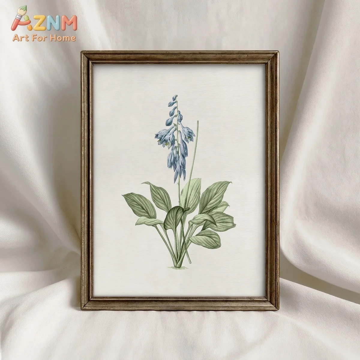 AZNM Vintage Botanical Hosta Flower Canvas Wall Art Green Blue Floral Print for Neutral Home Decor