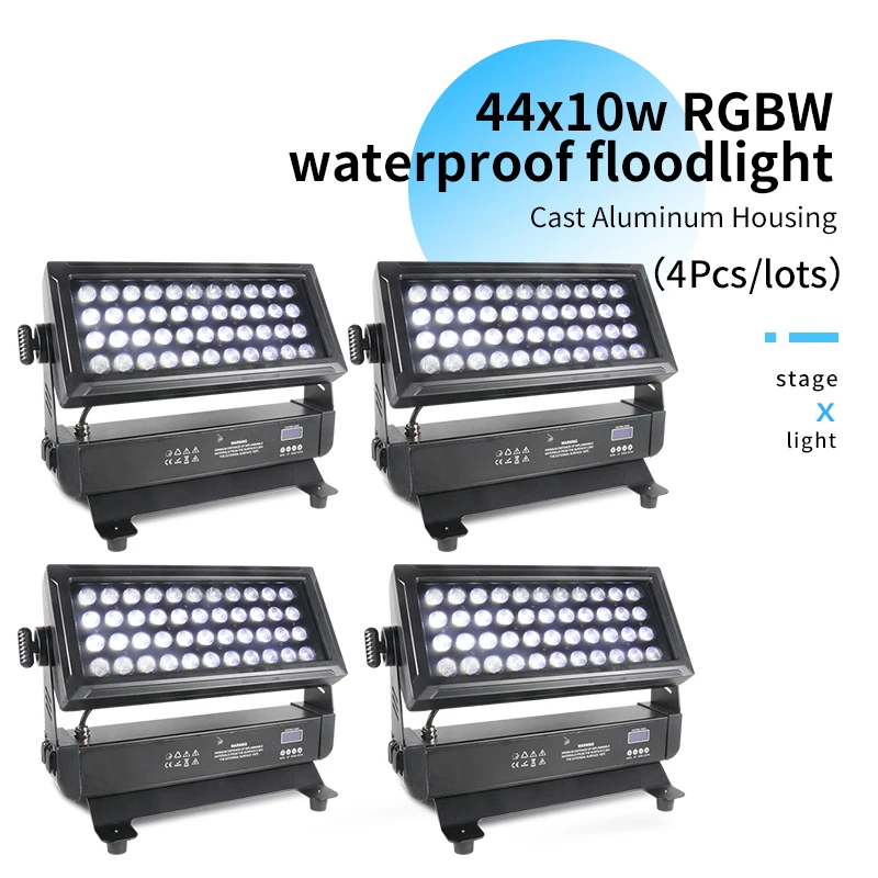 4Pcs/Lots Outdoor Waterproof Stage Light 44x10W RGBW 4 in 1 LED Floodlight DMX Control Professional DJ Disco Concert Equipment