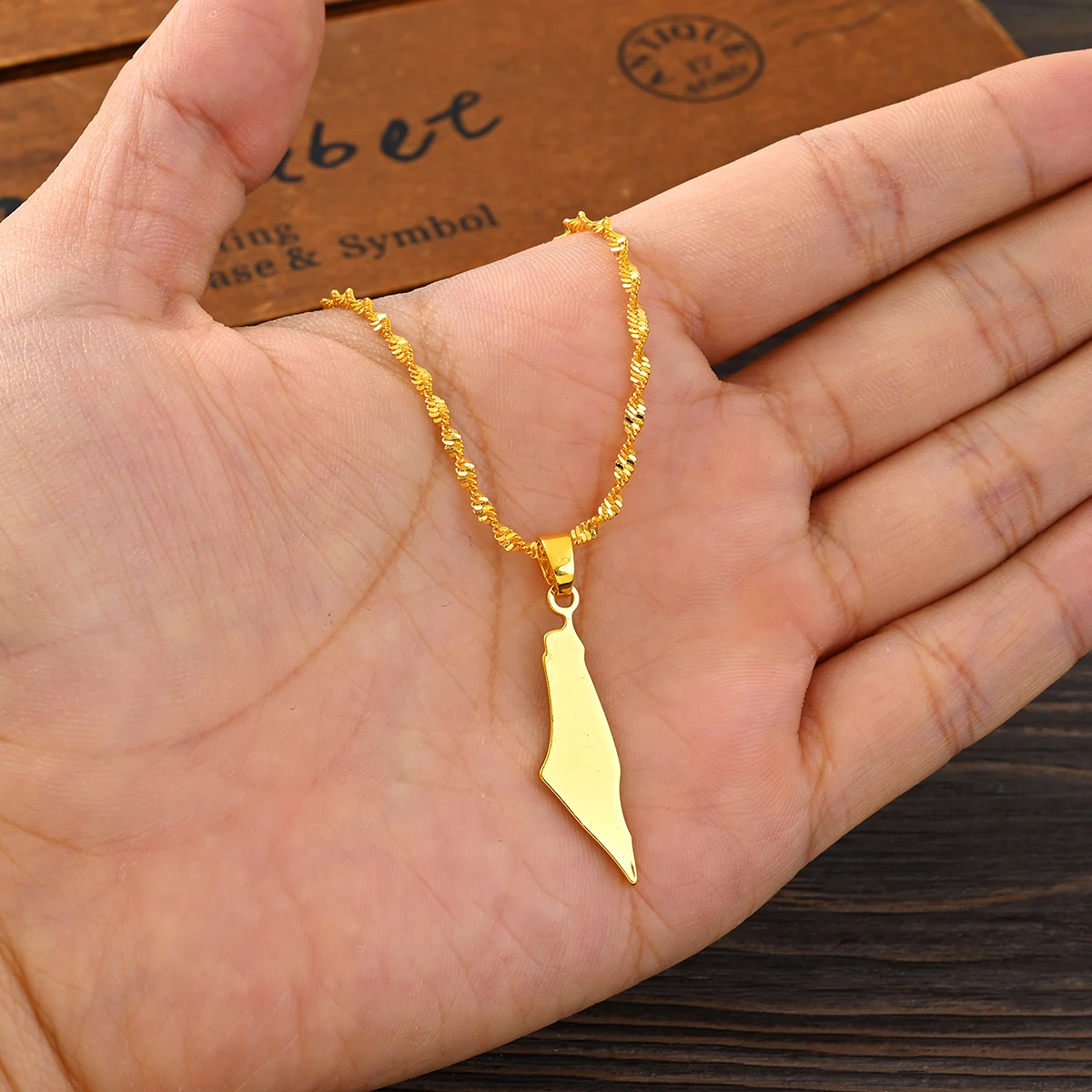 Gold Color Palestine Map National Flag Pendant & Necklace for Women & Men, Country Map Jewelry