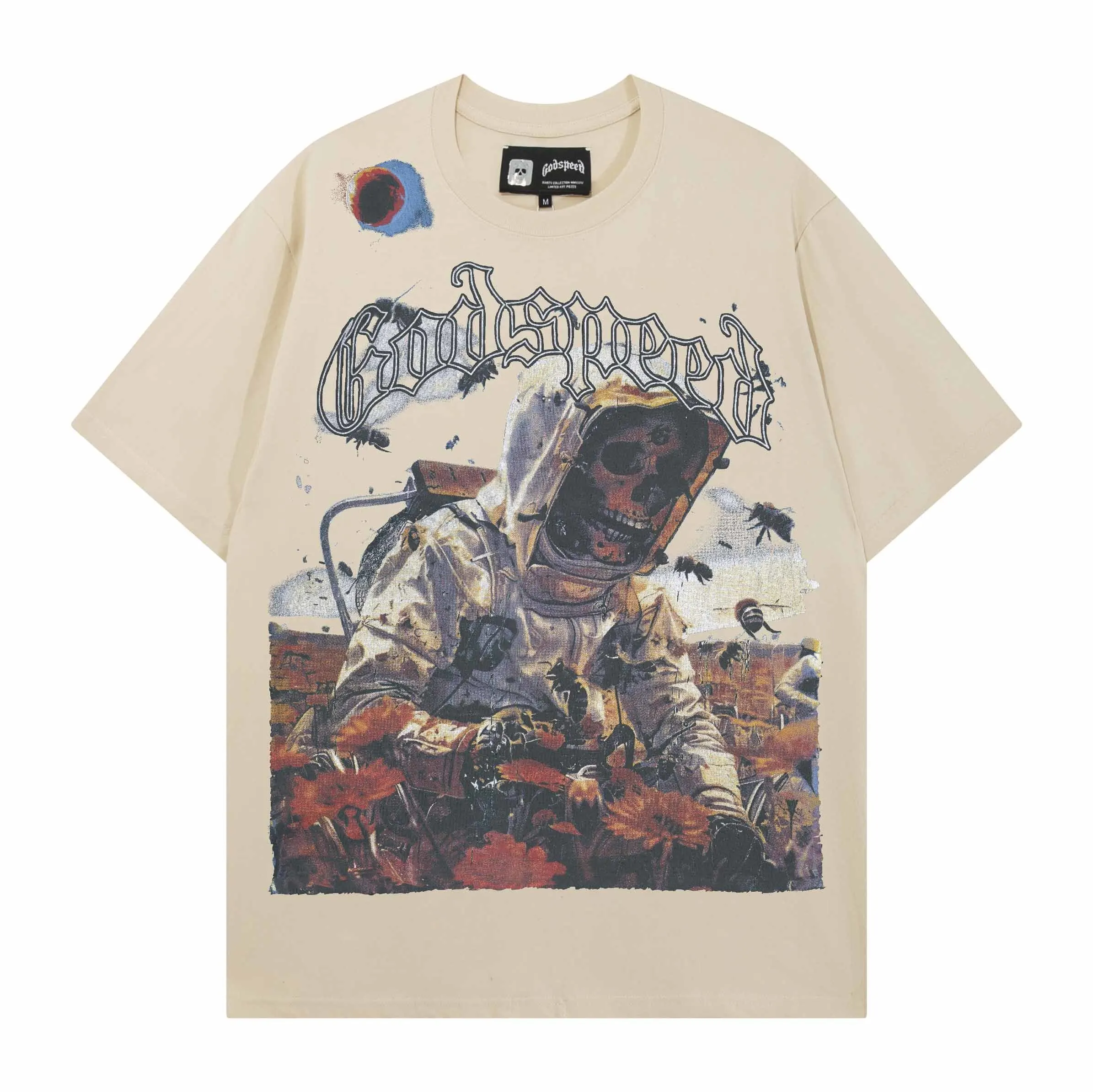 Godspeed American Streetwear Skull Print Loose Fit Cotton T-Shirt Unisex Short Sleeve Rockabilly Style Citywalk Casual Tee