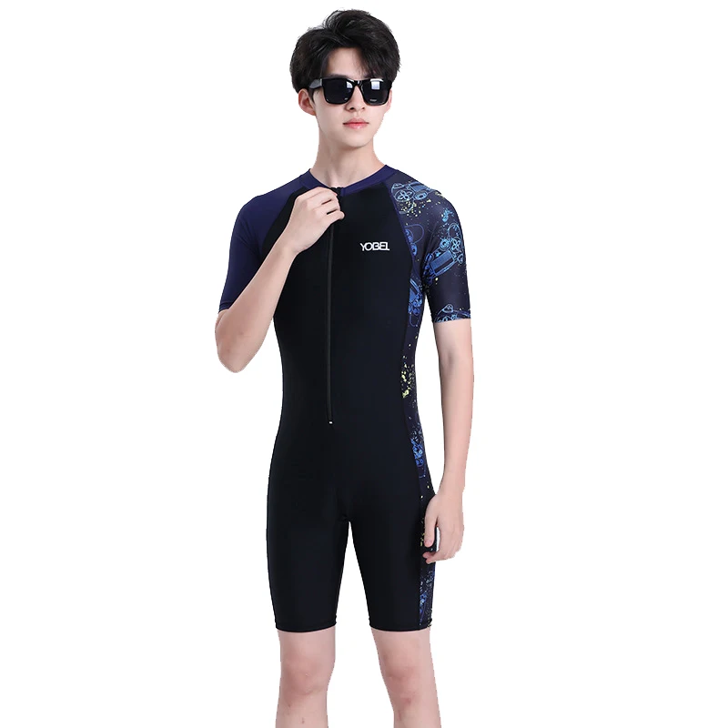 Plus Size Short Sleeve Rash Guard Men Front Zipper Wetsuit Swimming Snorkeling Surfing Swimsuit Free Diving Body Suits Swimwear