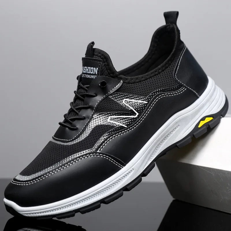 

New Fashion Men's Sneakers Black Simple Outdoor Sports Running Shoes Mesh Breathable Walking Shoes Man Soft Sole Casual Sneakers