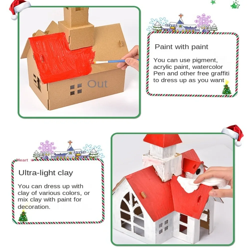 Children Handmade DIY Painting Christmas Biscuit House Craft Festival Decorations Paper Shell House Cookie House Homemade Hut