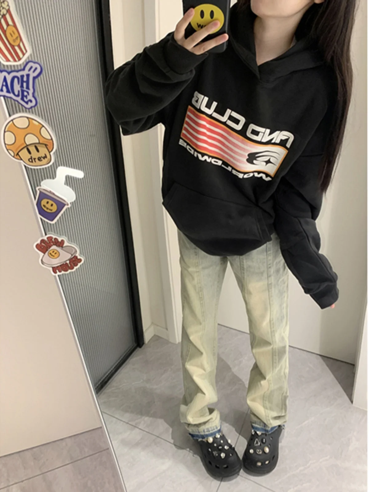 

Autumn Men's Long American Sle Cleanfit Jeans Mud Yellow Slim Fit Bootcut Pants Youth Trendy Cotton Polyester Blend Jeans