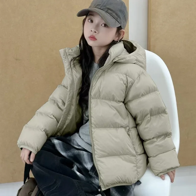 AutumnWinter Children's Short Down Jacket White Duck Down Boys Girl in Large Children Lightweight Leisure Hooded Jacket Kids Top