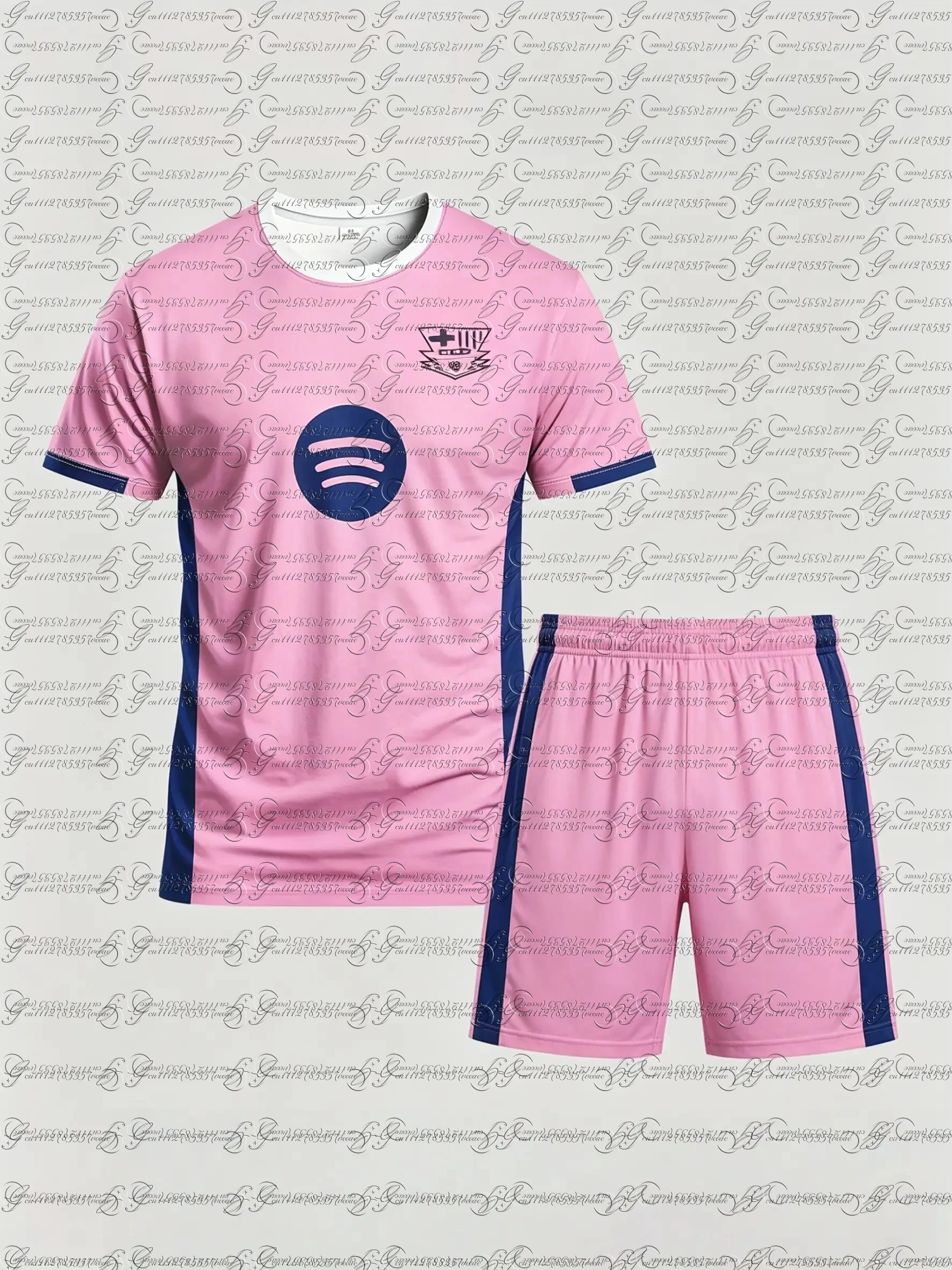 

2026 new Soccer Jersey Pink with Navy Accents Spotify Logo Breathable Sports Tshirt Soccer Jersey 3d HD Prints Jersey Outfit