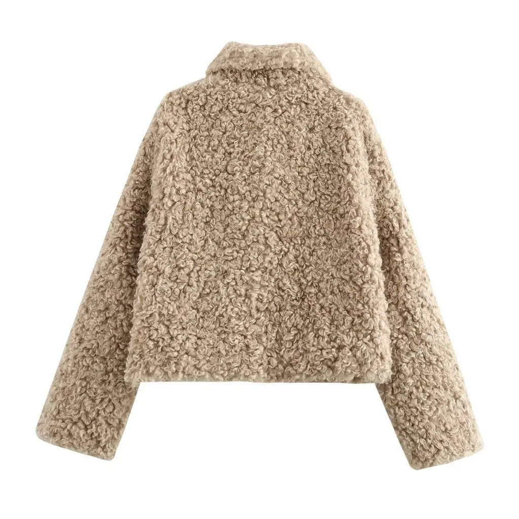 

Fashion Lapel Rope Buckle Fleece Jacket Long Sleeve Women's Coat European American Style Winter Outerwear New F611048