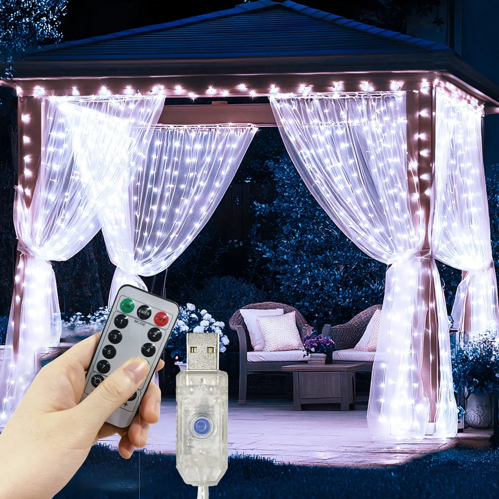 3/6 متر غرفة الديكور عطلة الزفاف 8 طرق أضواء جارلاند لغرفة النوم المعيشة USB LED الستار التحكم عن بعد سلسلة أضواء