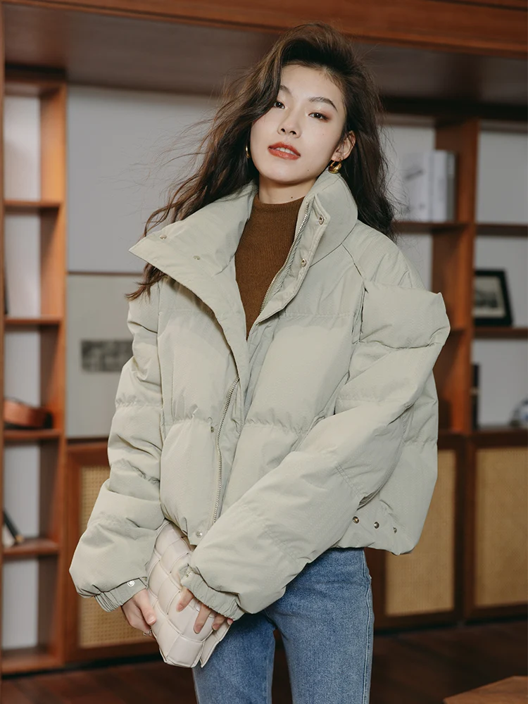 

Korean Sle ort Bread Sle down Jaet White Du down Thiened Stand Collar Women's Winter Coat Warm Commute Sle
