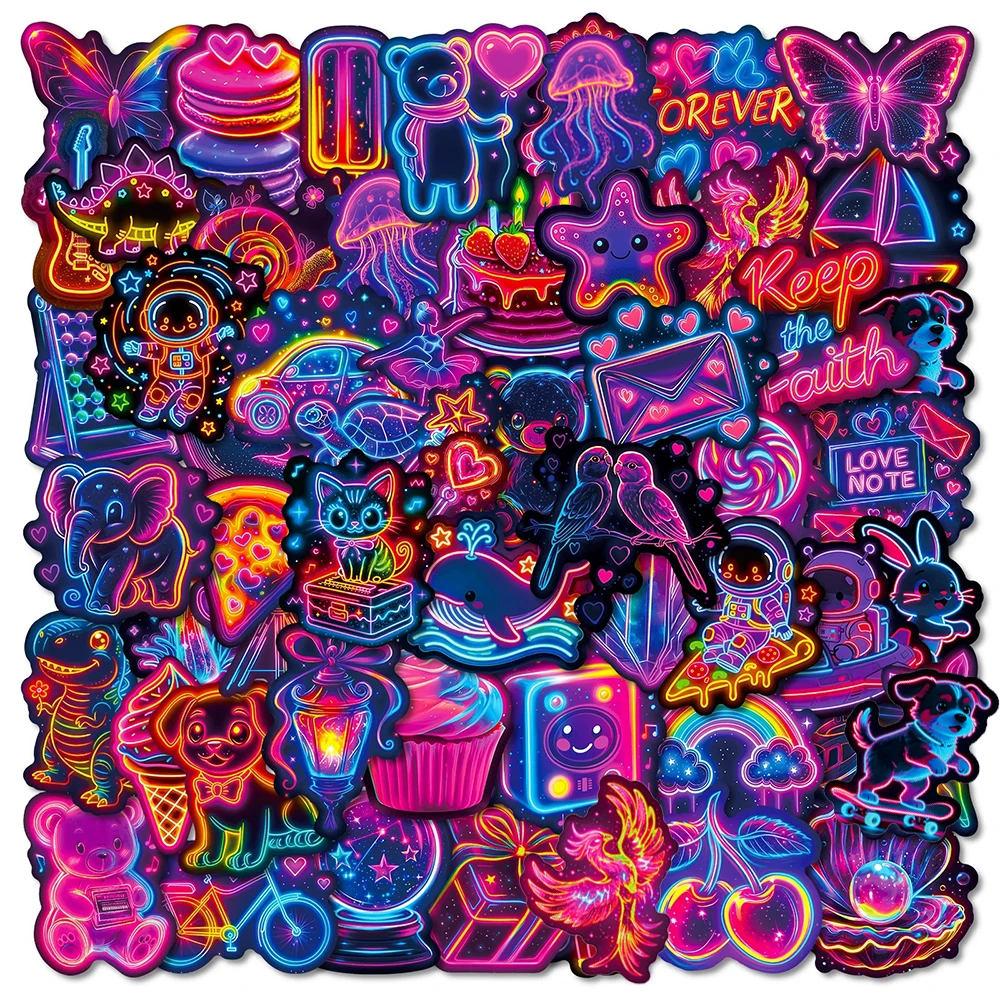 

10/30/56pcs Cute Neon Light Animal Cake Stickers Funny Cartoon Pattern Sticker Water Bottle Phone Luggage Graffiti Decals Decor
