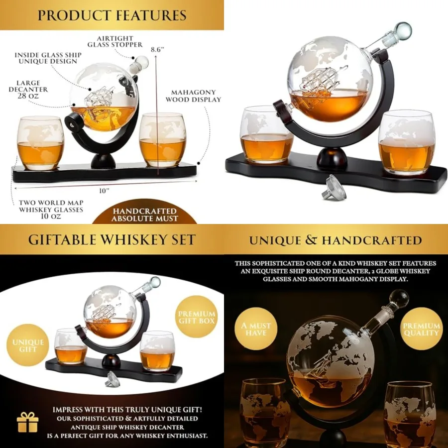 

Gifts for Men Dad, Whiskey Decanter Globe Set with Ball Glasses, Anniversary Birthday Gifts for Him Husband Boyfriend Brother,