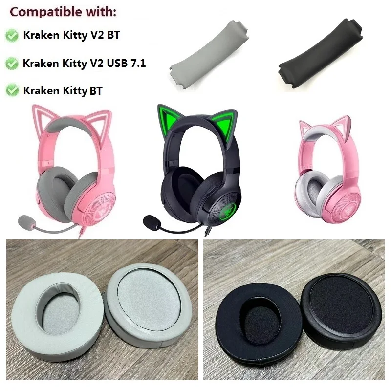 بطانة للأذن لسماعات Razer Kraken kitty BT، Kraken Kitty V2 BT، V2 USB 7.1 استبدال غطاء للأذنين وسائد أذن وسادة عقال