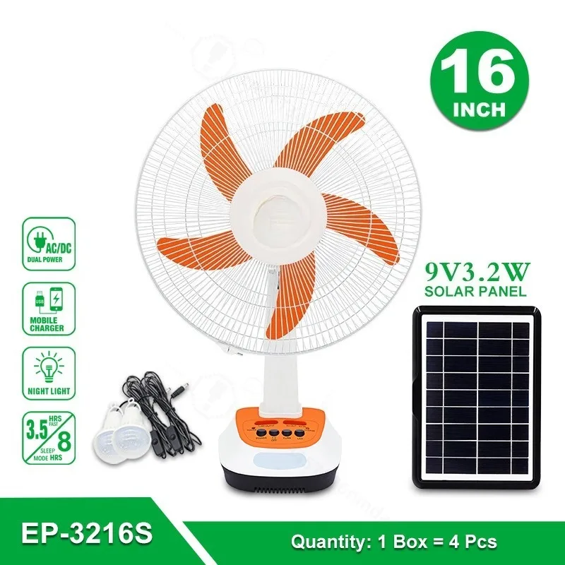 16 Inch Multifunctional Solar Desk Fan USB Rechargeable Solar Panel Powered Desktop Cooling Table Fan