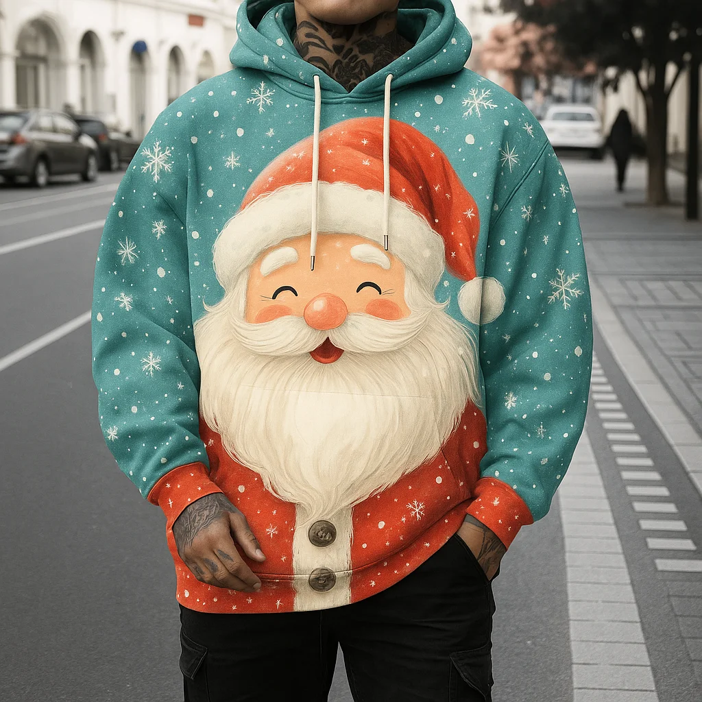 

Cartoon Santa Claus Pattern Men's Sweatshirts Fashion Christmas Snowman Printing Hoodies Autumn and Winter Casual X'mas Clothing