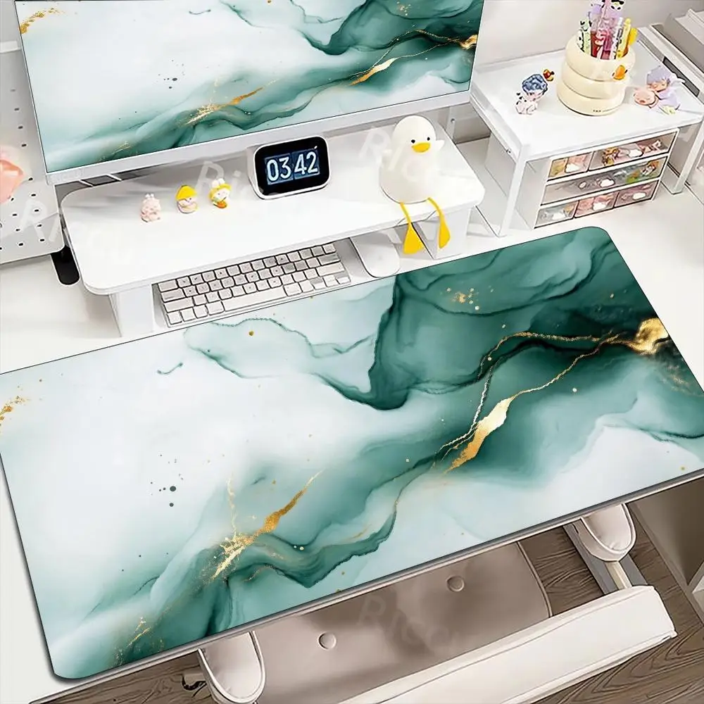 Teal Ink Wash Gold Art Gaming Mouse Pad XXL Desk Mat, Non-Slip Rubber Base Smooth Surface, Keyboard for Gamer Esports Office