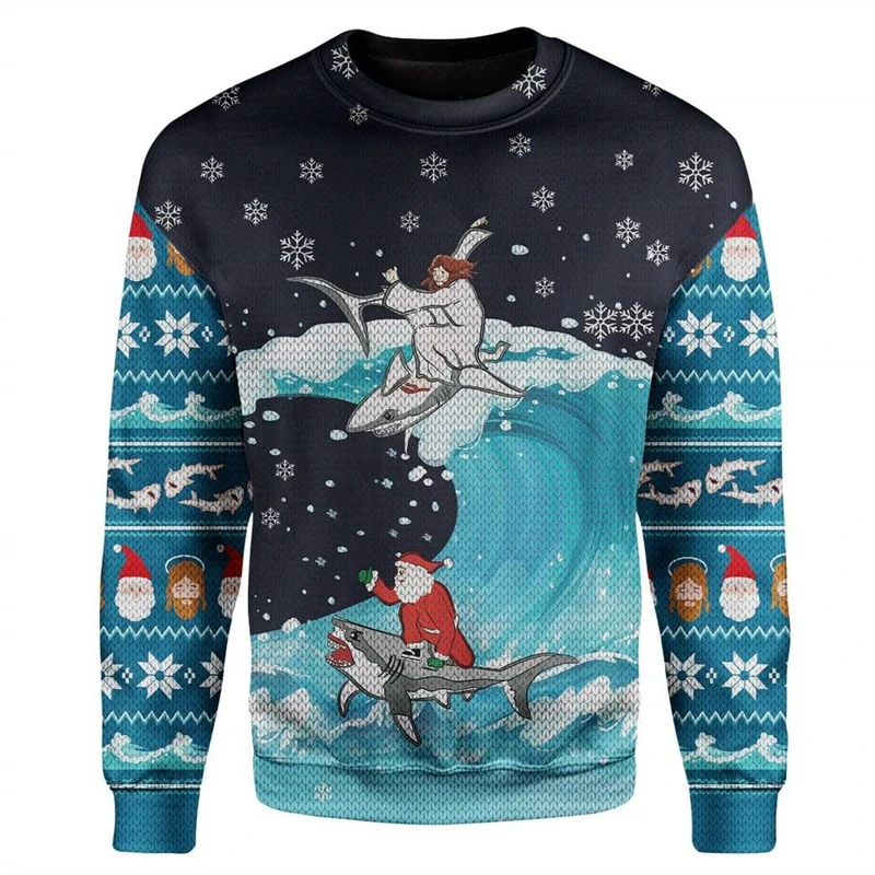 Funny Men Sweater 3D Jesus Printed Christmas Party Sweatshirt Christmas Sweater Men Casual Crew Neck Long Sleeve Pullover Top