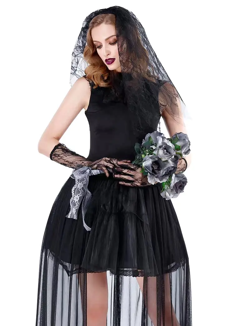 

Black Zombie Bride Performance Costume Halloween Women's Size Large Ghost Wedding Dress Stage Performance Outfit
