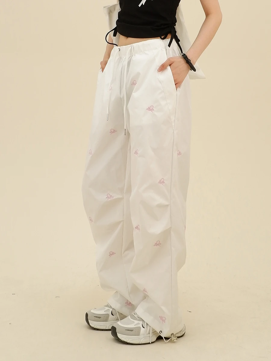 

Bow casual pants for women in spring 2024, new loose fitting BF American style high street retro couple wide legs