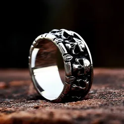Gothic Vintage Stainless Steel Skull Rings For Men Women Punk Hip Hop Skeleton Ring Fashion Motorcycle Band Jewelry Wholesale