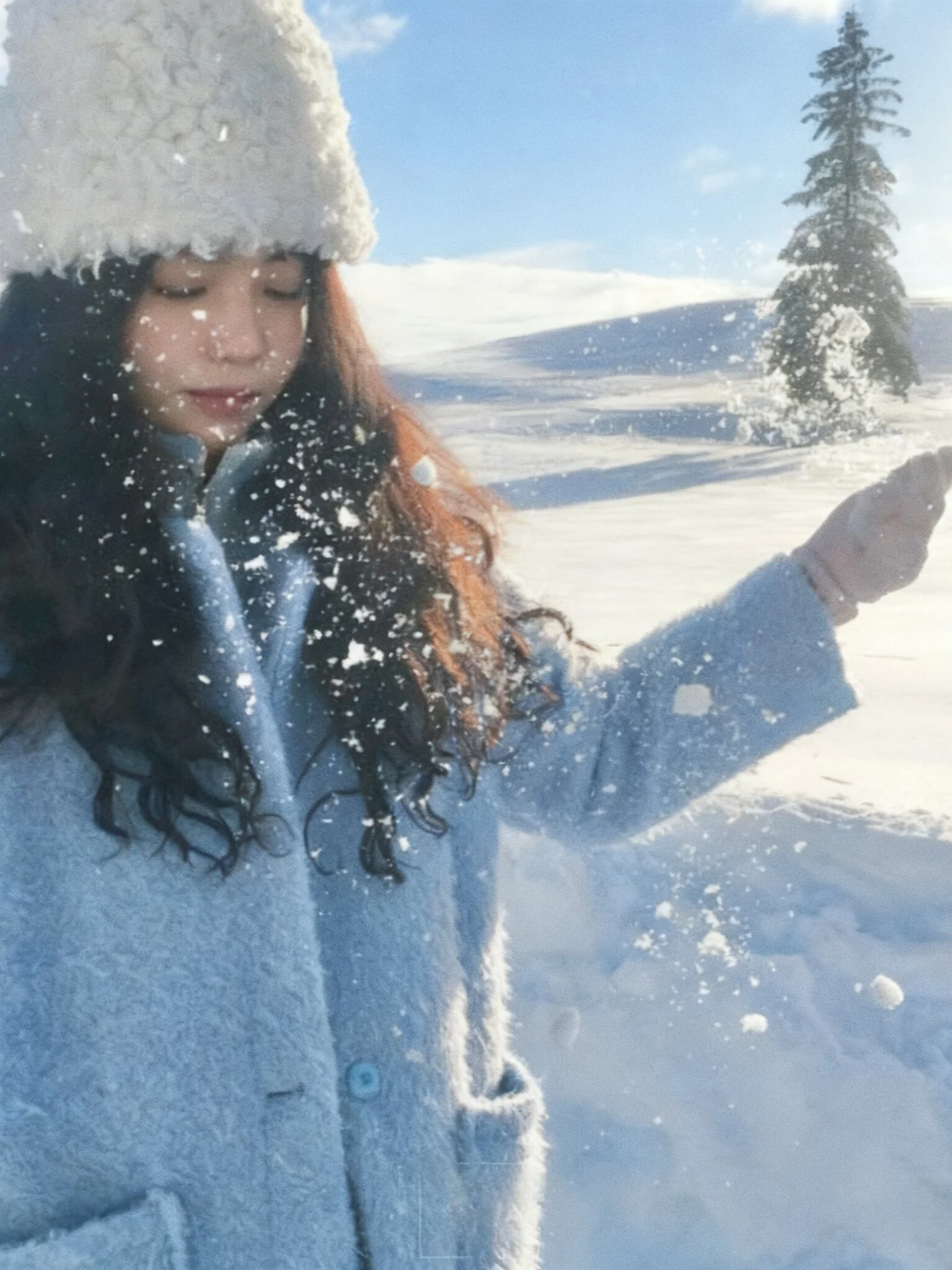 معطف نسائي من الفرو الأزرق والجلد مع فرو الحملان، تصميم كوري جديد للخريف والشتاء، معطف صوفي متوسط الطول بمقاس صغير