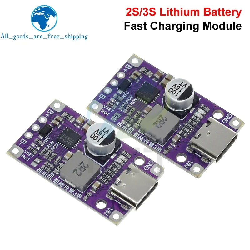 Type-C USB 2-3S BMS 15W 3.7V Lithium Battery Charging Boost Module With Balanced Support QC Fast Charge With Indicator