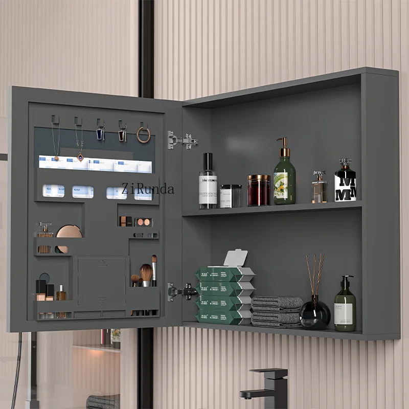 Mueble de baño blanco roto montado en la pared con espejo inteligente moderno de lujo suspendido de aluminio