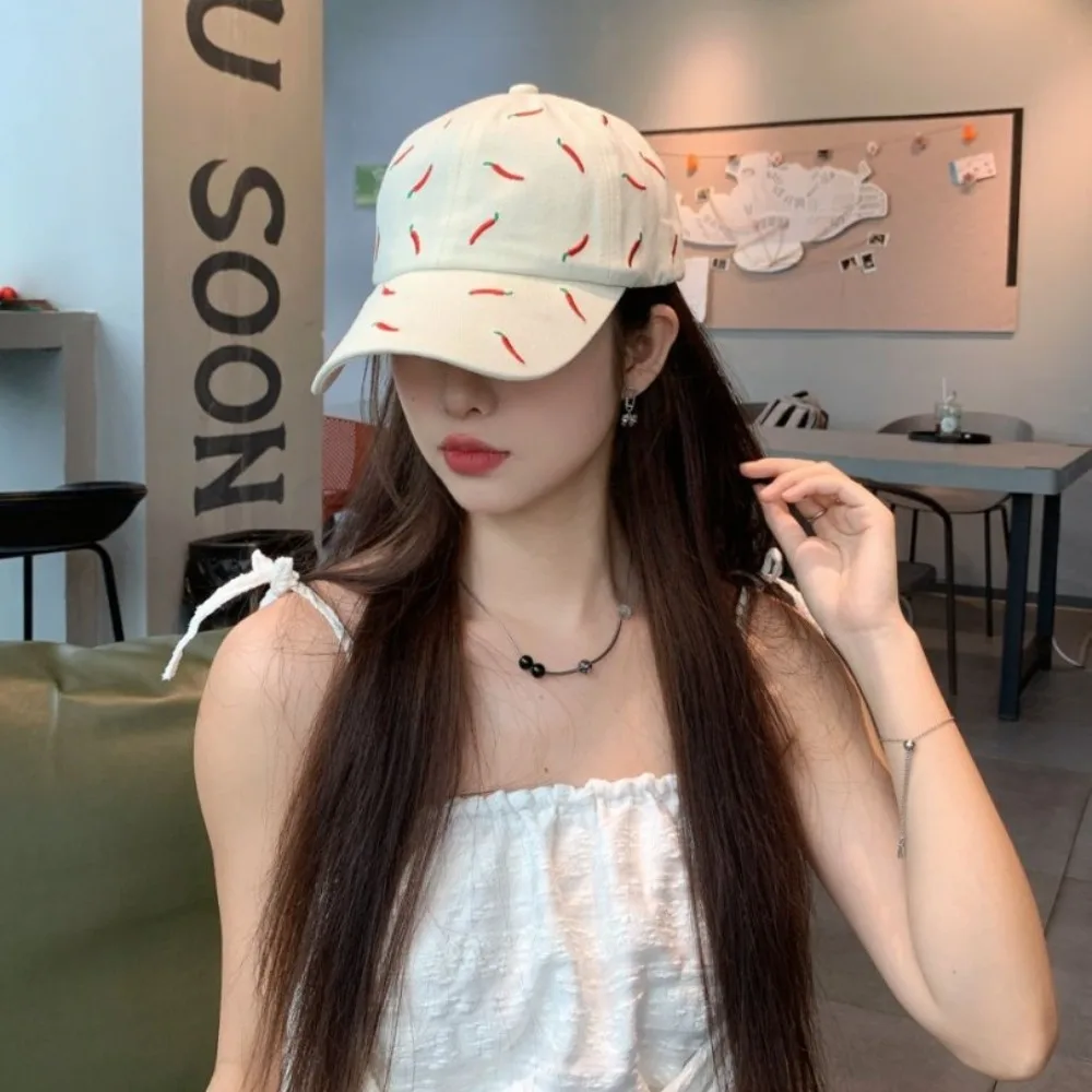 Gorra de béisbol bordada de Chile creativa Simple, protector solar, sombrero de pimiento rojo con visera, gorra de béisbol de algodón dulce a la moda para la calle