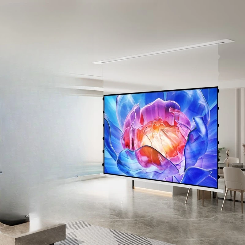 

Floating white photon automatic lifting electric curtain ceiling pull wire screen home living room projector screen