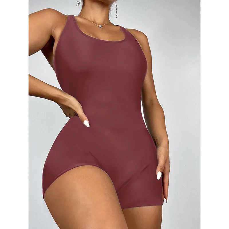 Dameszwempak uit één stuk - atletische surfzwemkleding in effen kleur