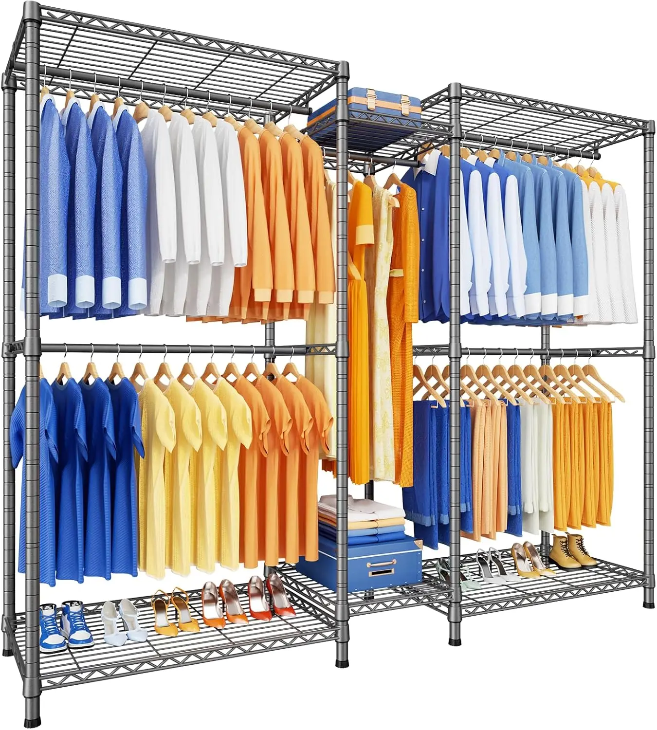 

Heavy Duty Freestanding Garment Rack with Shelves, Metal Clothing Storage System, 71" W x 16" D x 76.5" H, Holds 960 lbs, Grey