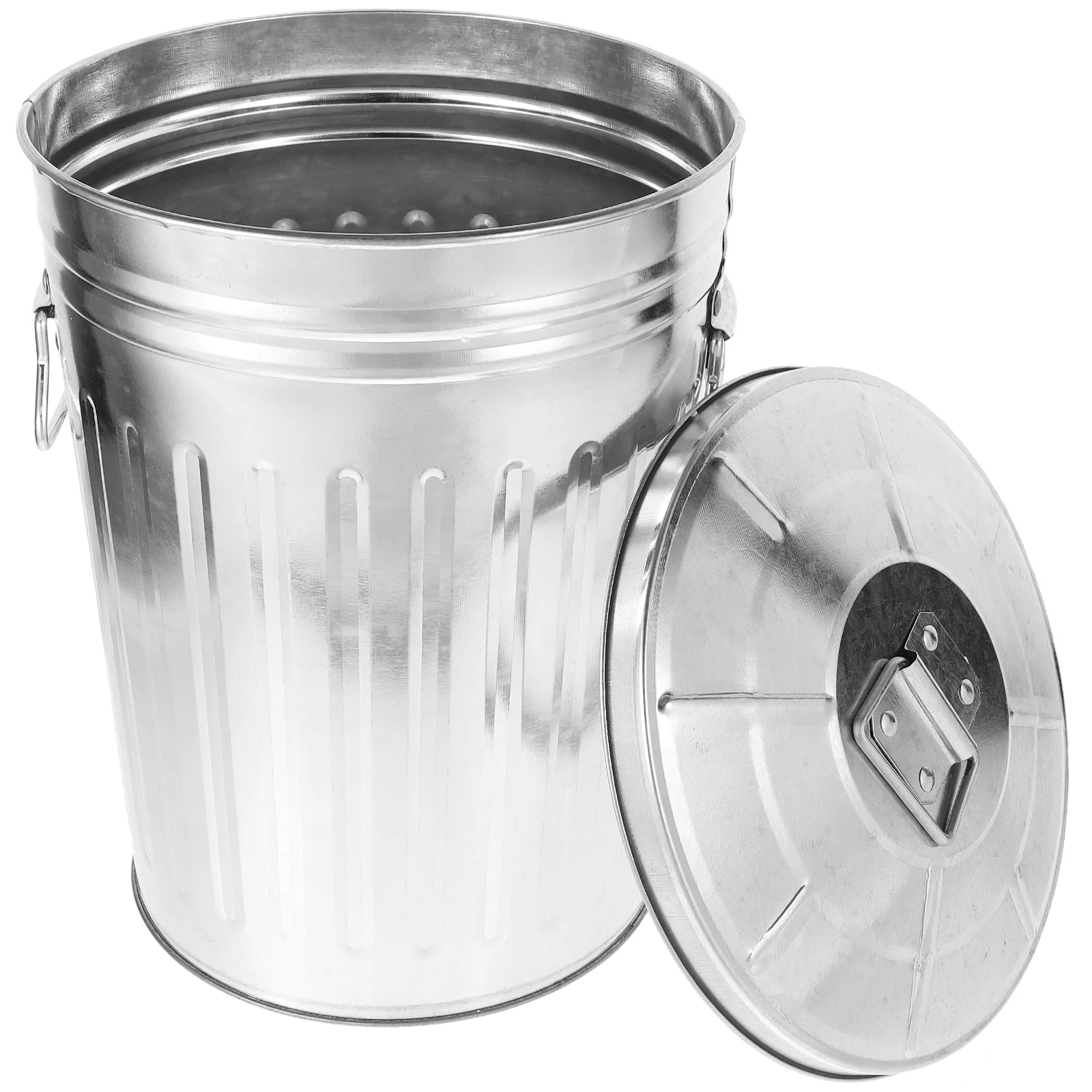 Metal Trash Can Recycling Bin Galvanized Bucket Rubbish Car Compost Garbage Bedroom Outdoor Wastebasket