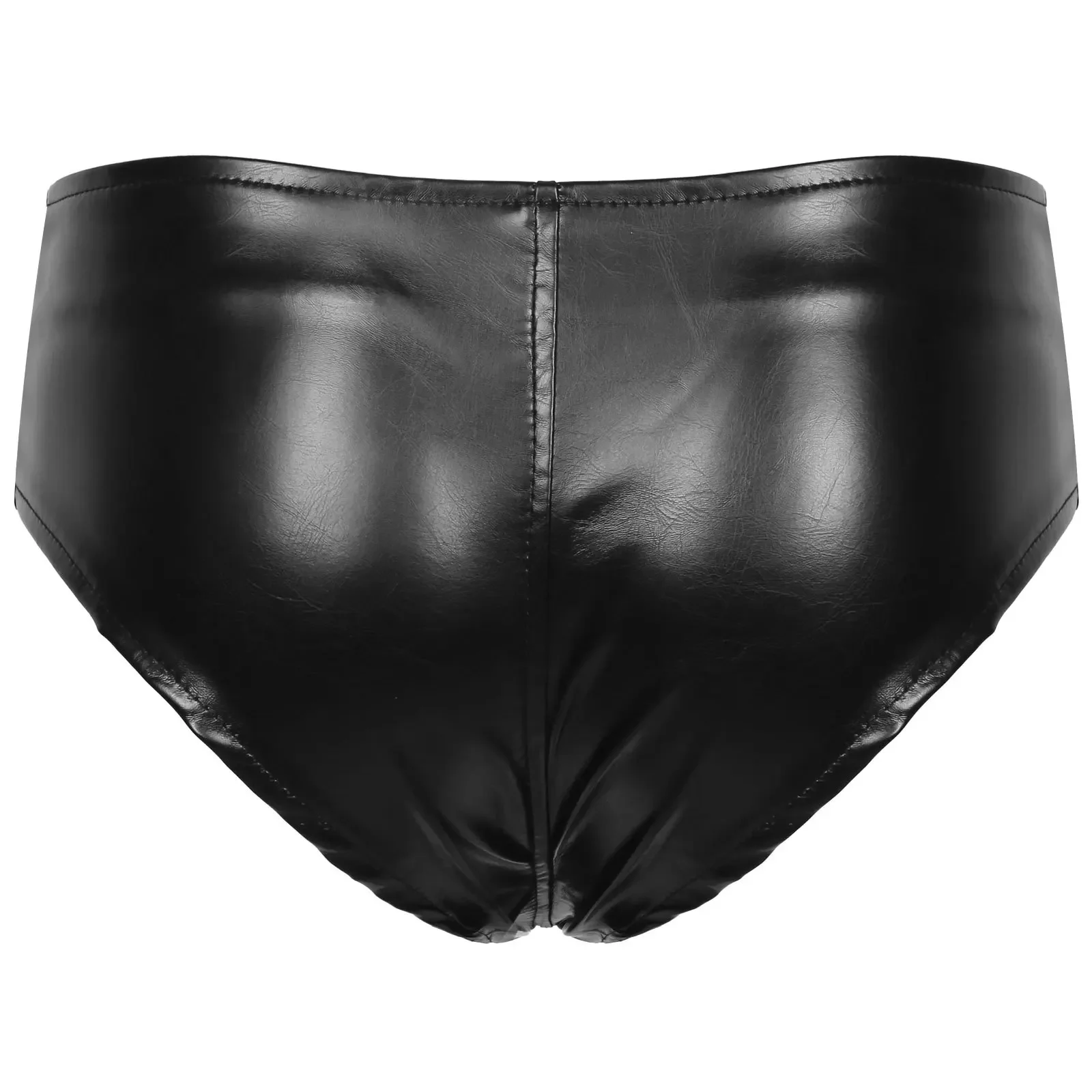 Women Black Pu Leather Lingerie Briefs Panties Adult Sexy Underwear Zipper Crotch Low Rise Underpants Stage Performance Costumes