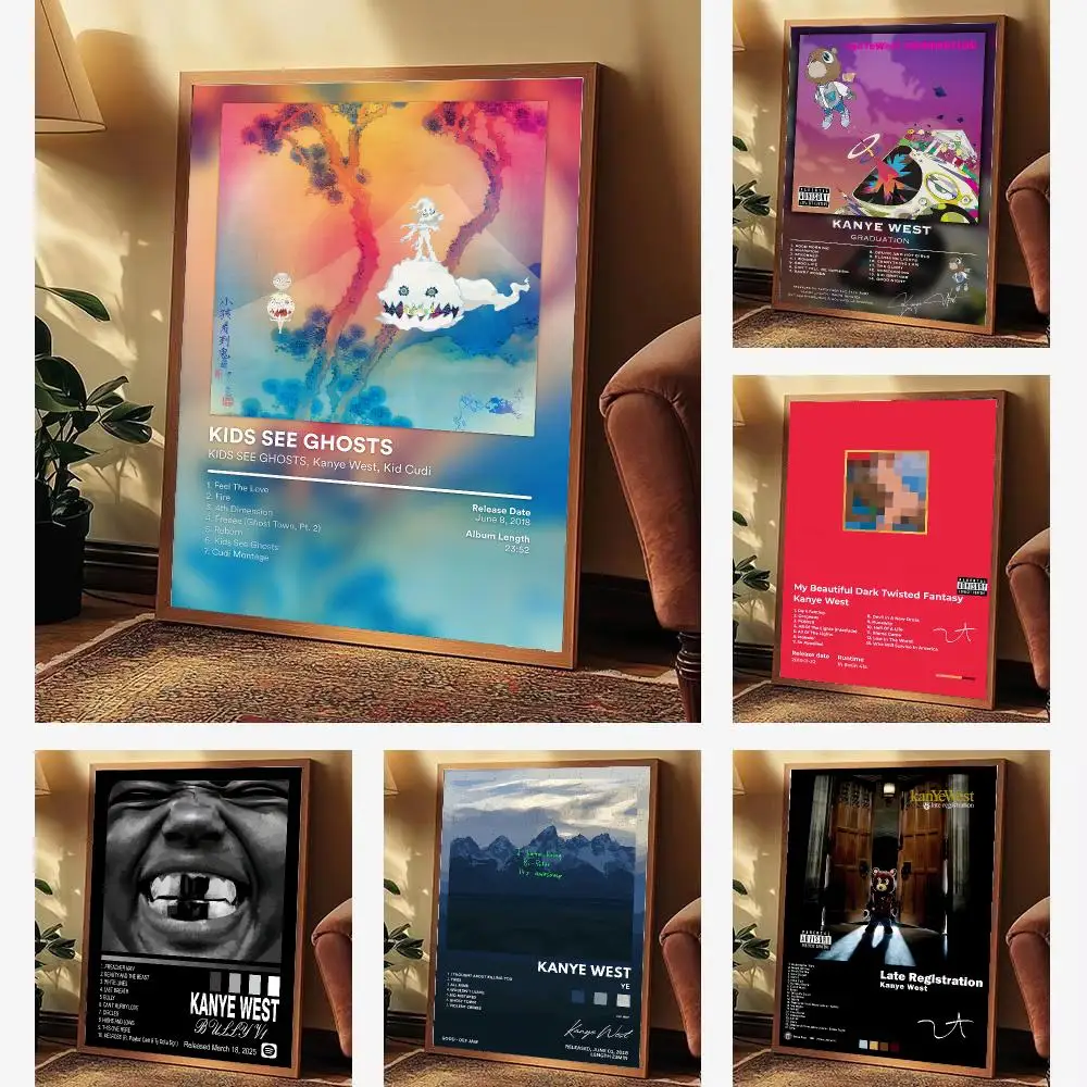 Popular Singer K-Kanye West Poster Aesthetic Wall Art Print for Living Room Bedroom Study Office Café Home Decor Stylish Gift